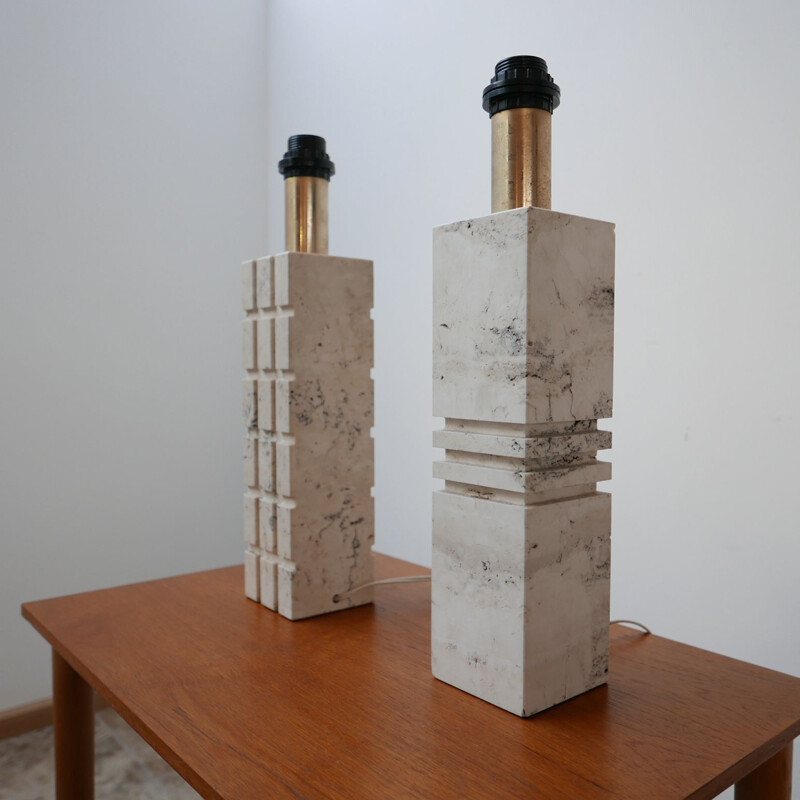 Pair of mid-century marble geometric Italian table lamps, 1960s