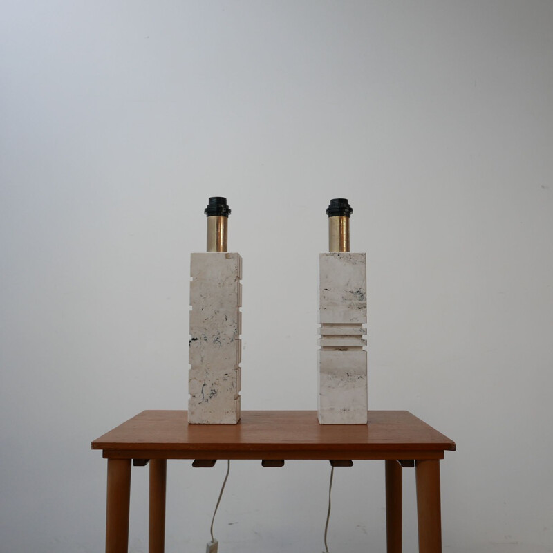 Pair of mid-century marble geometric Italian table lamps, 1960s