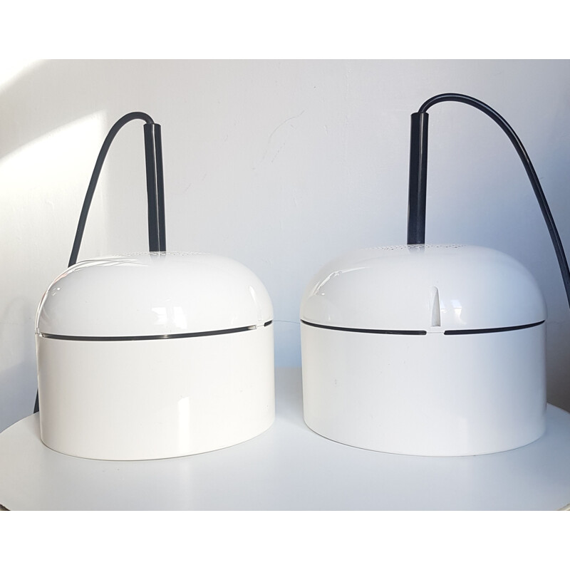 Pair of vintage white melamine pendant lamps by Staff Leuchten, Germany 1970s