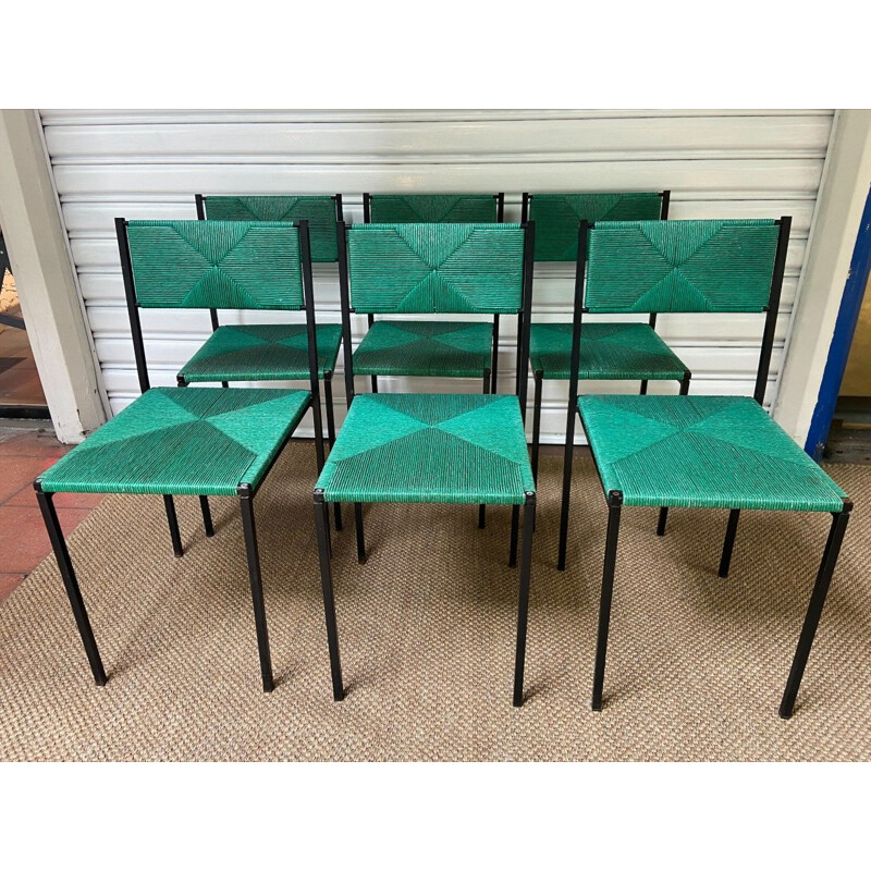 Set of 6 vintage green Paludis 150 chairs by Giandomenico Belloti for Alias, 1950
