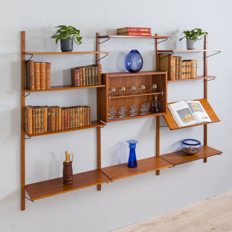 Danish mid century teak wall unit, 1960-1970s