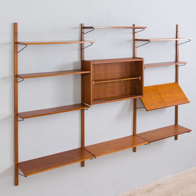 Danish mid century teak wall unit, 1960-1970s