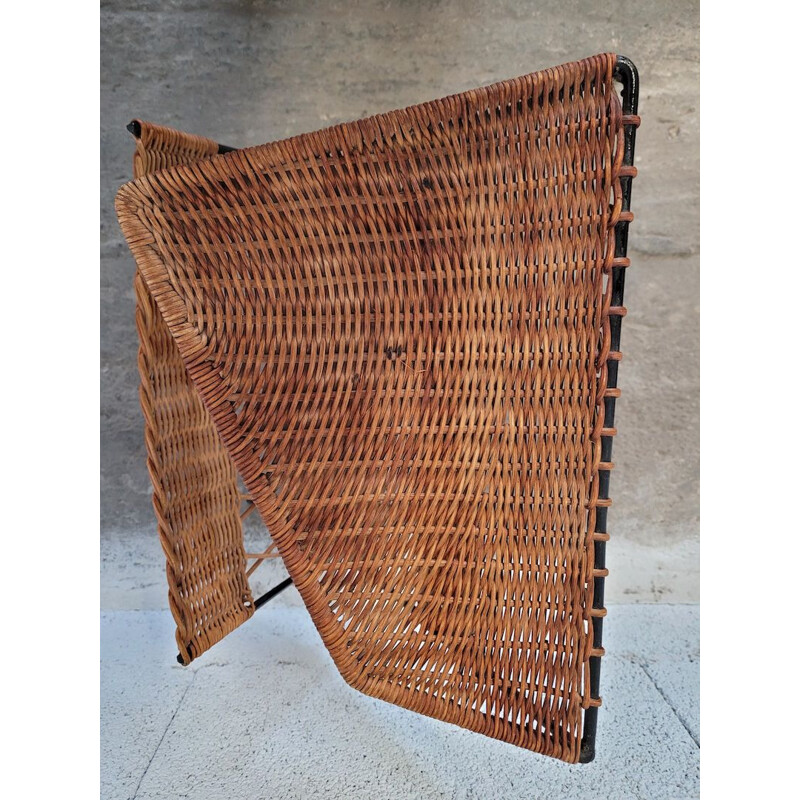 Raoul Guys vintage magazine rack in rattan and metal