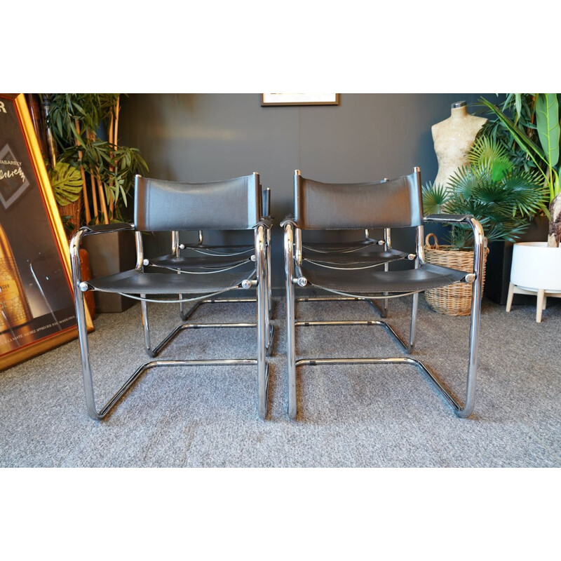 Set of 6 mid century Bauhaus leather & anodised steel cantilever chairs by Mart Stam