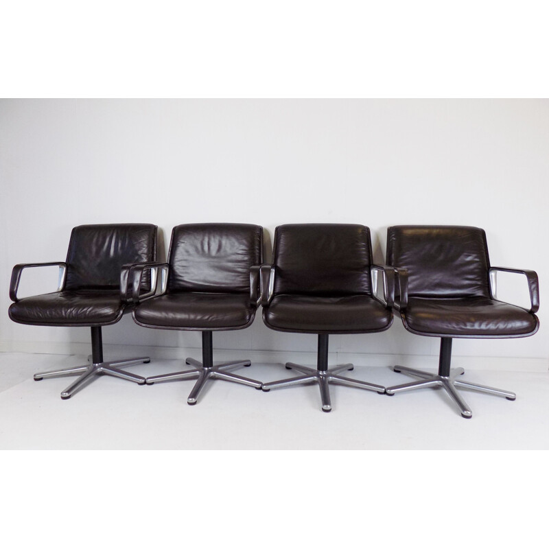 Ensemble de 4 fauteuils vintage en cuir par Wilkhahn Delta