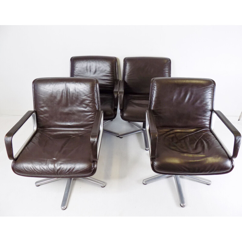 Set of 4 vintage leather armchairs by Wilkhahn Delta