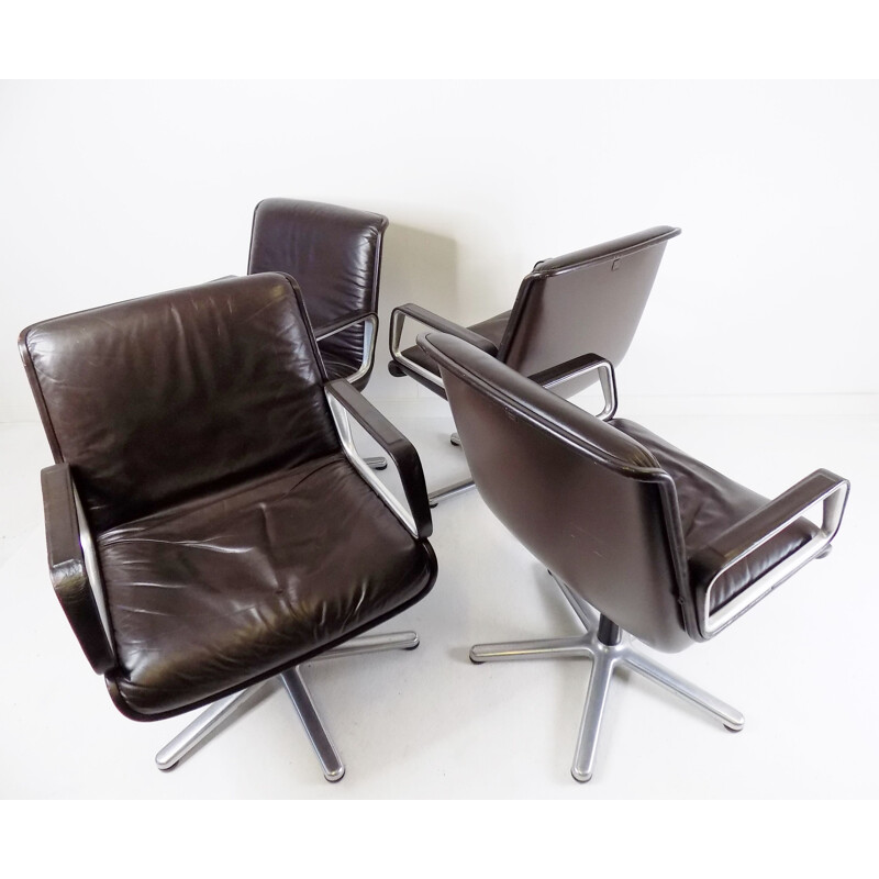 Ensemble de 4 fauteuils vintage en cuir par Wilkhahn Delta