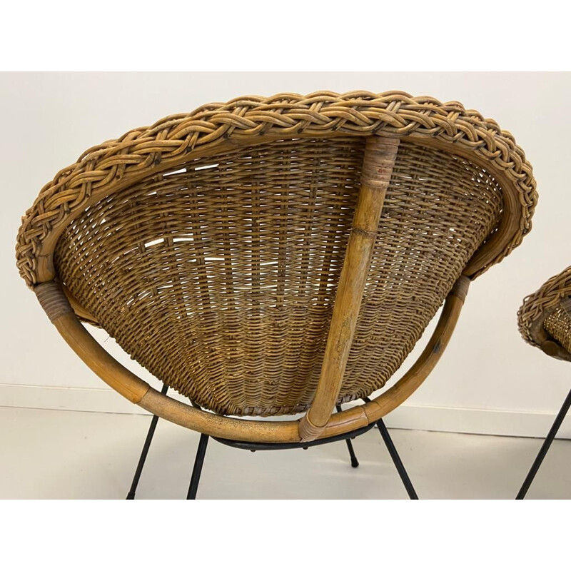 Pair of vintage wicker and bamboo basket armcchairs