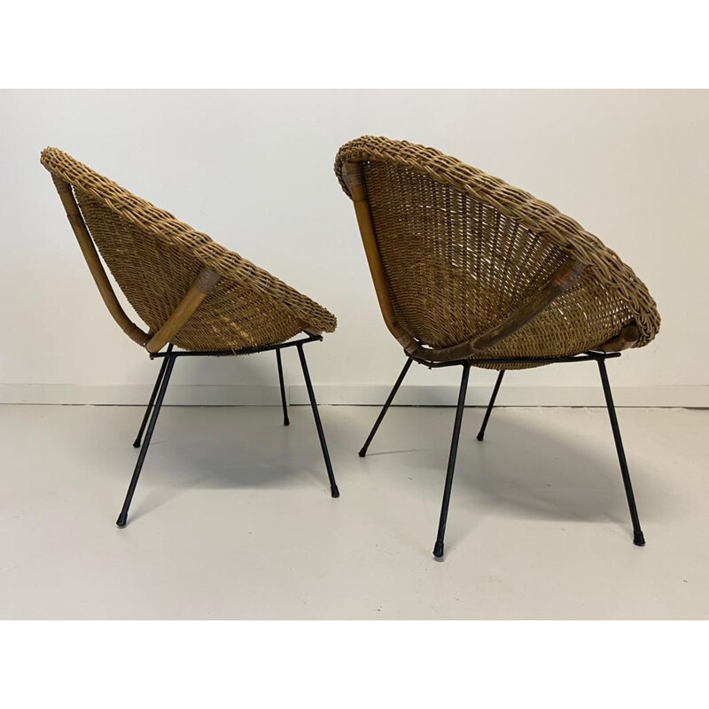 Paire de fauteuils vintage Corbeille en osier et bamboo