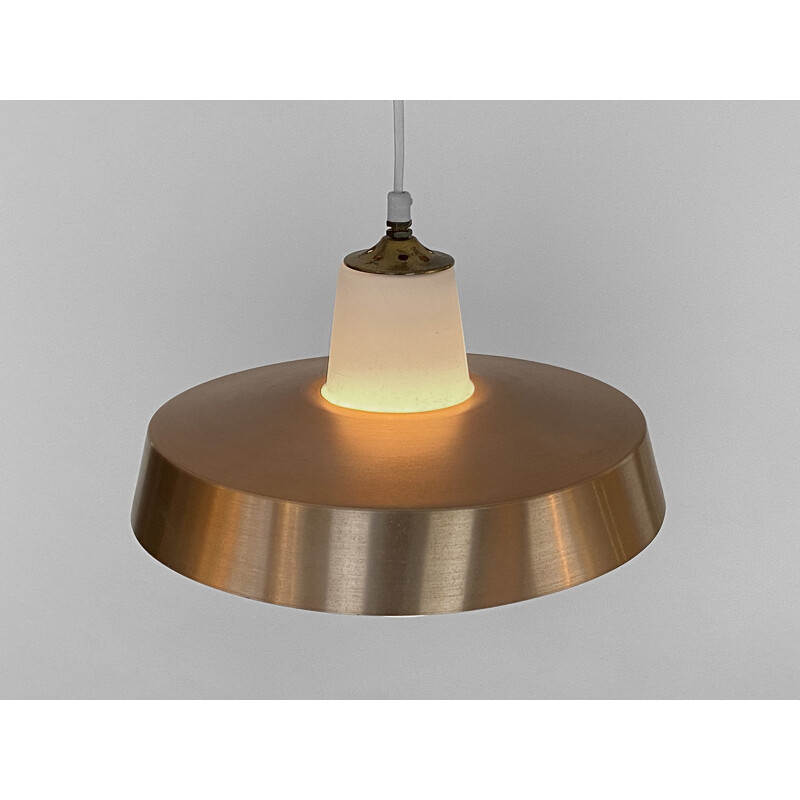 Vintage pendant lamp in opaline glass with aluminum shade, Sweden 1960s