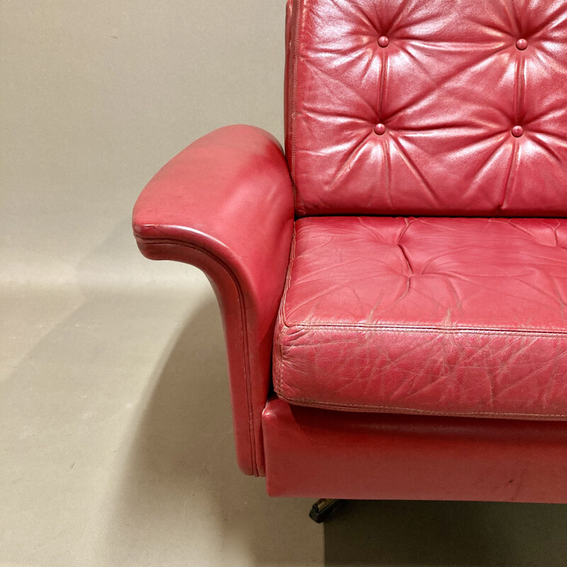 Vintage red leather armchair, 1950