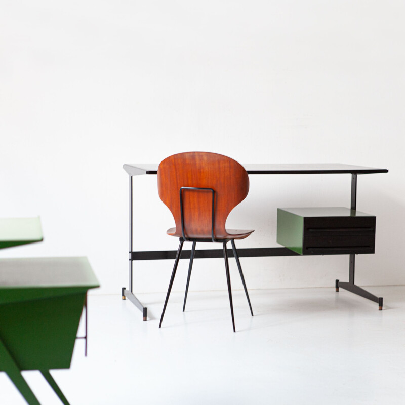 Bureau italien vintage avec chaise Carlo Ratti, 1960