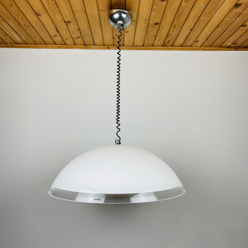 Mid-century white plastic pendant lamp by iGuzzini, Italy 1980s