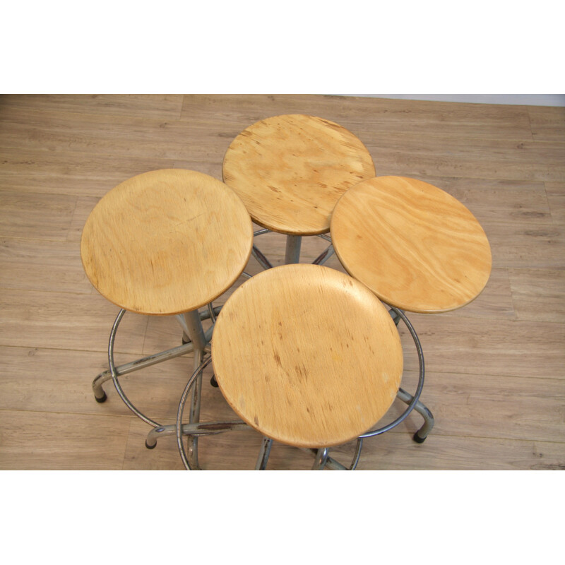 Set of 4 Dutch industrial architect drawing stools, 1960