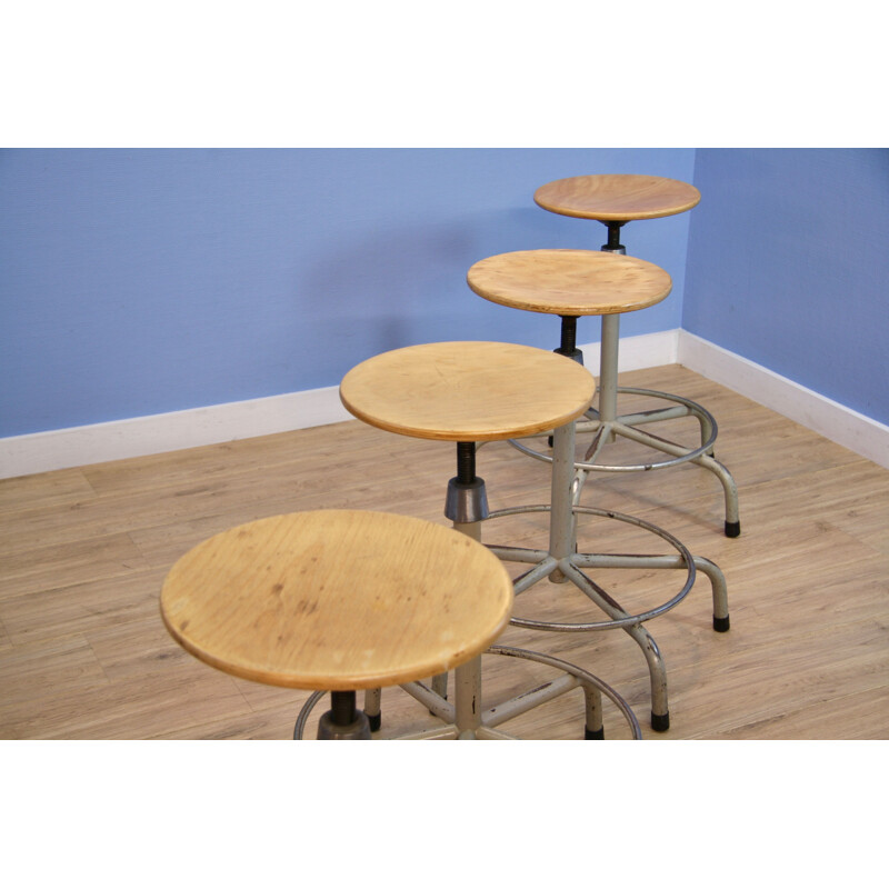 Set of 4 Dutch industrial architect drawing stools, 1960