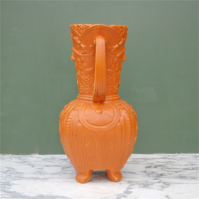 Jarrón vintage de cerámica con doble asa