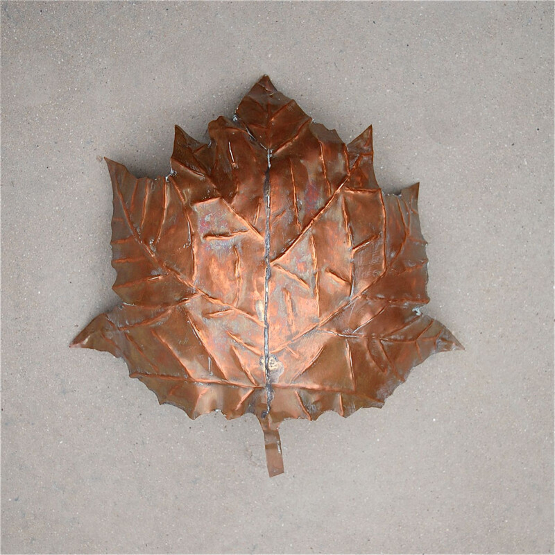 Vintage wall lamp with leaves in solid copper, Germany 1970