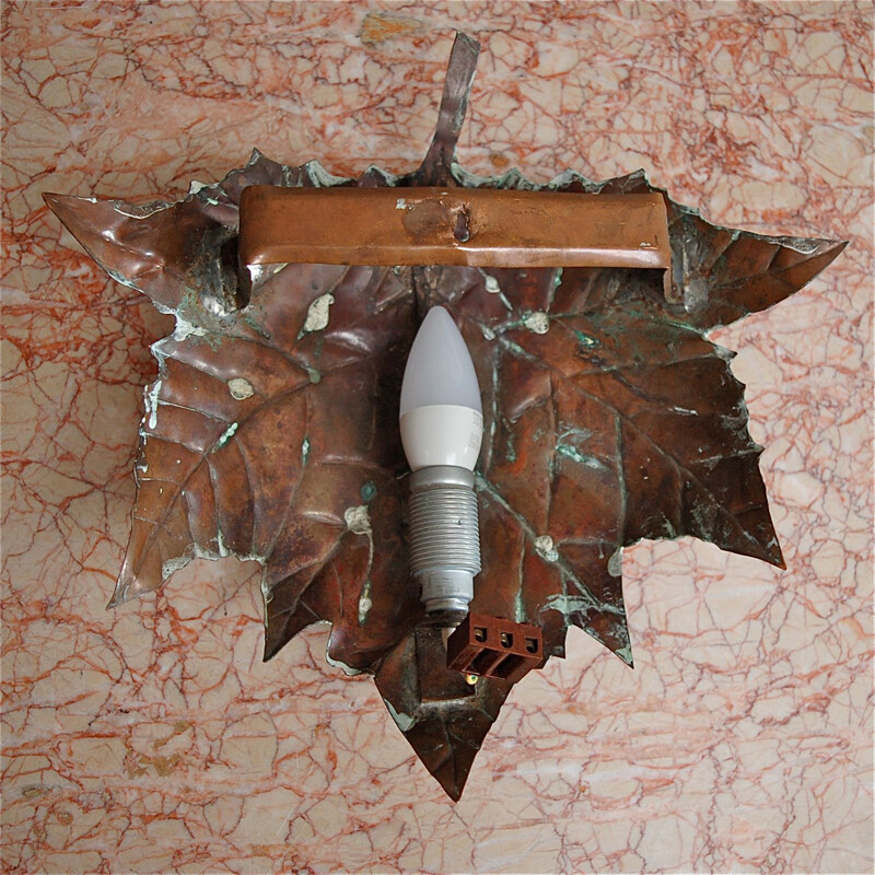 Vintage wall lamp with leaves in solid copper, Germany 1970