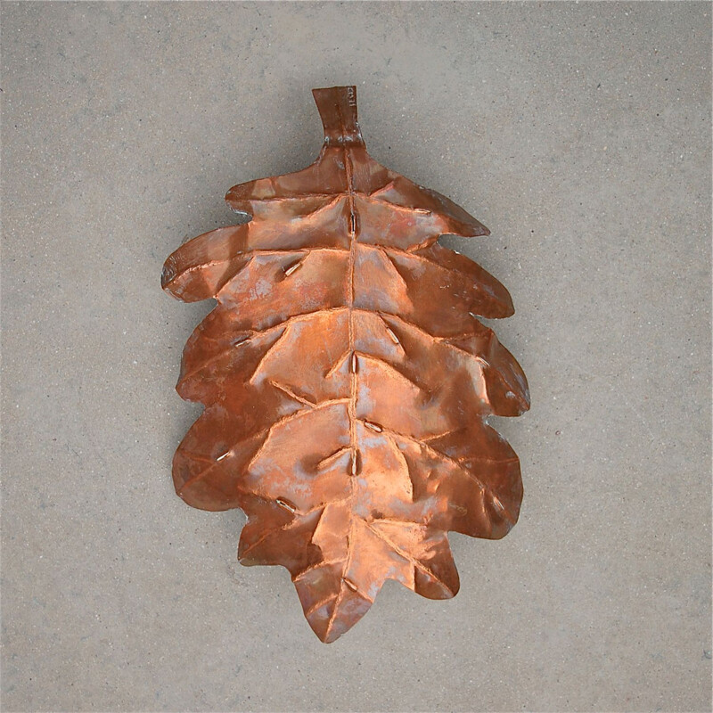 Vintage wall lamp with leaves in solid copper, Germany 1970