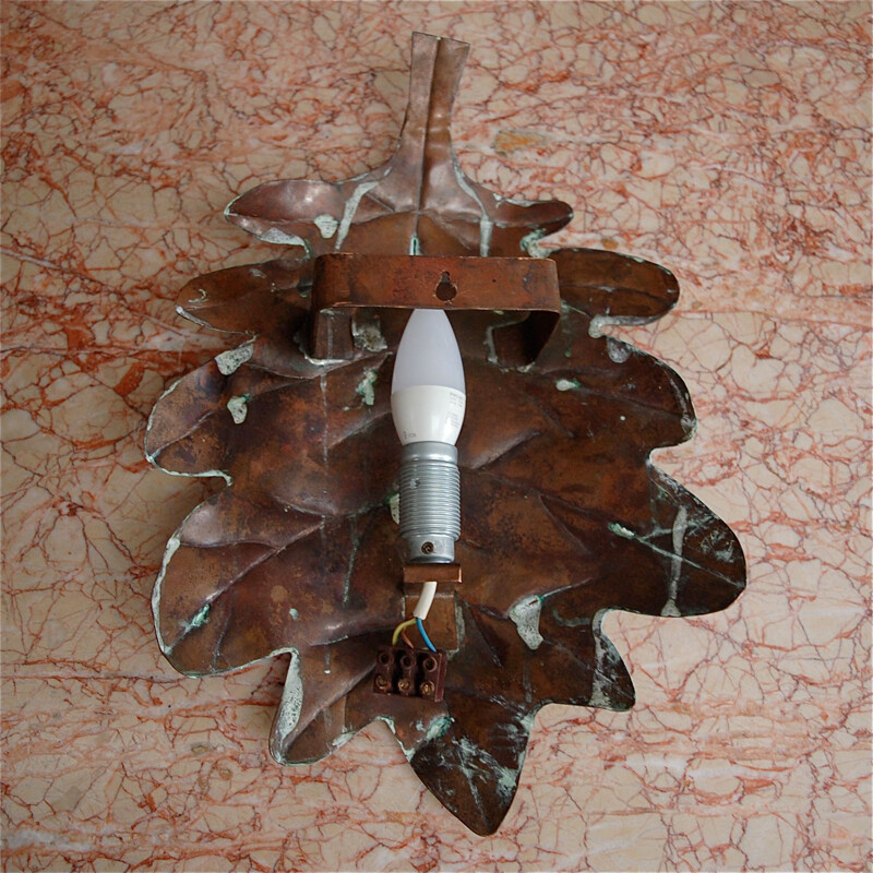 Vintage wall lamp with leaves in solid copper, Germany 1970