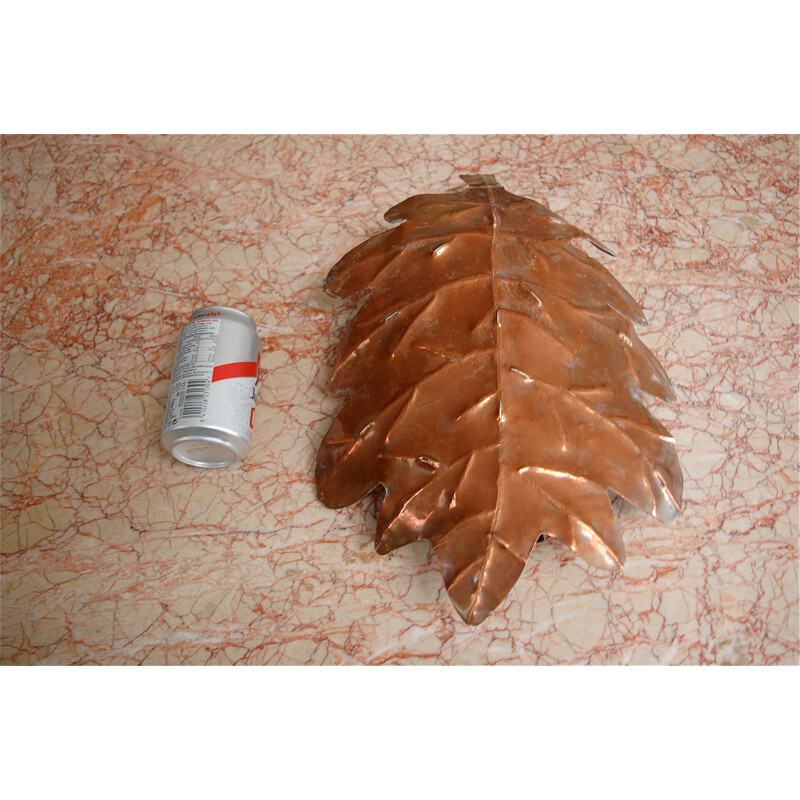 Vintage wall lamp with leaves in solid copper, Germany 1970