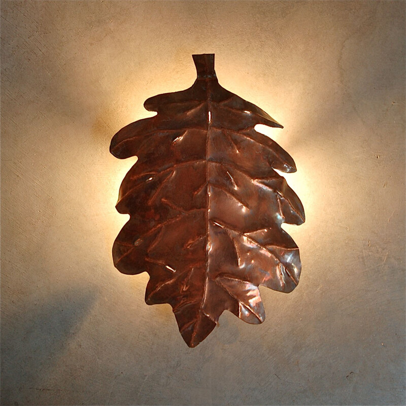 Vintage wall lamp with leaves in solid copper, Germany 1970