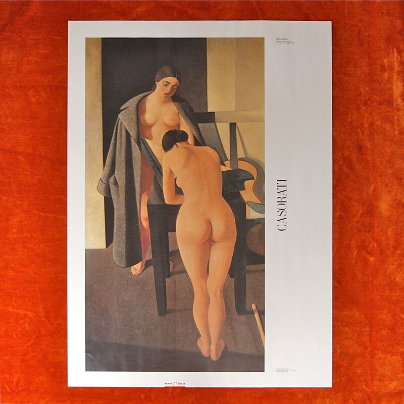 Vintage niet ingelijste tentoonstellingsaffiche van Felice Casorati, Italië 1990