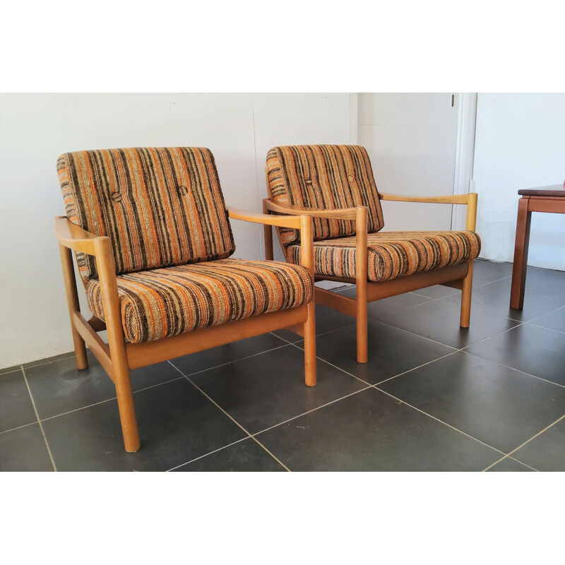 Pair of vintage Scandinavian wooden armchairs, 1960