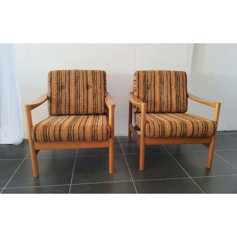 Pair of vintage Scandinavian wooden armchairs, 1960