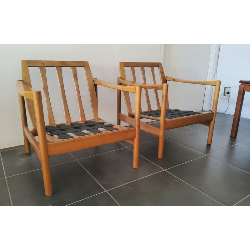 Pair of vintage Scandinavian wooden armchairs, 1960