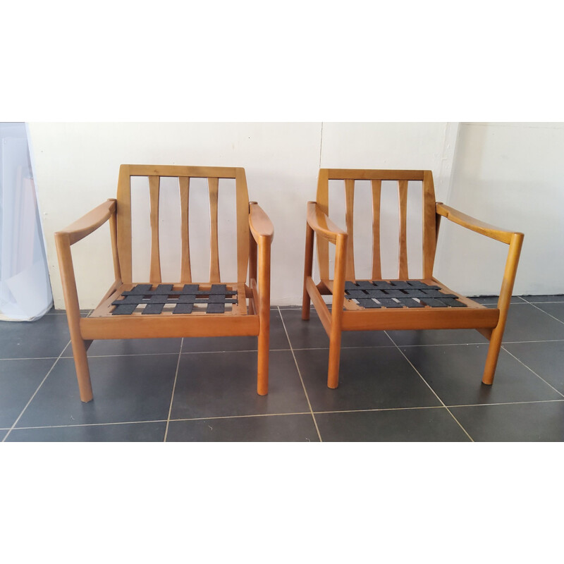 Pair of vintage Scandinavian wooden armchairs, 1960