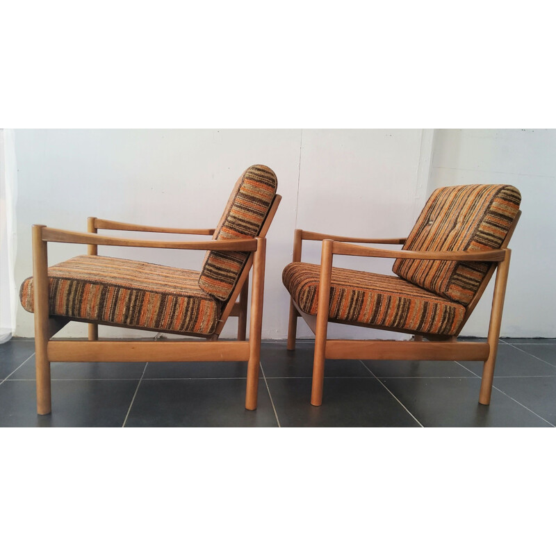 Pair of vintage Scandinavian wooden armchairs, 1960