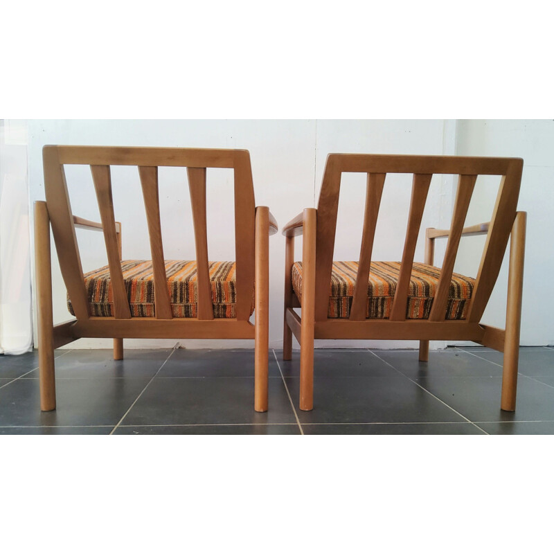 Pair of vintage Scandinavian wooden armchairs, 1960