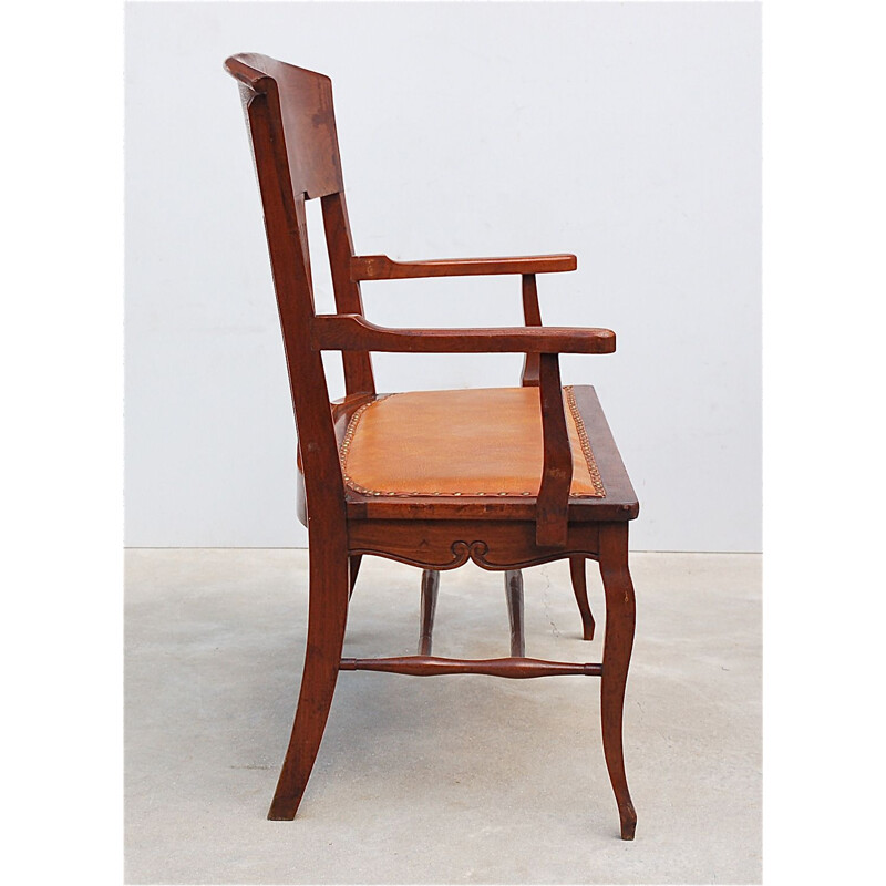 Edwardian vintage two-seat bench with fan shaped backrest