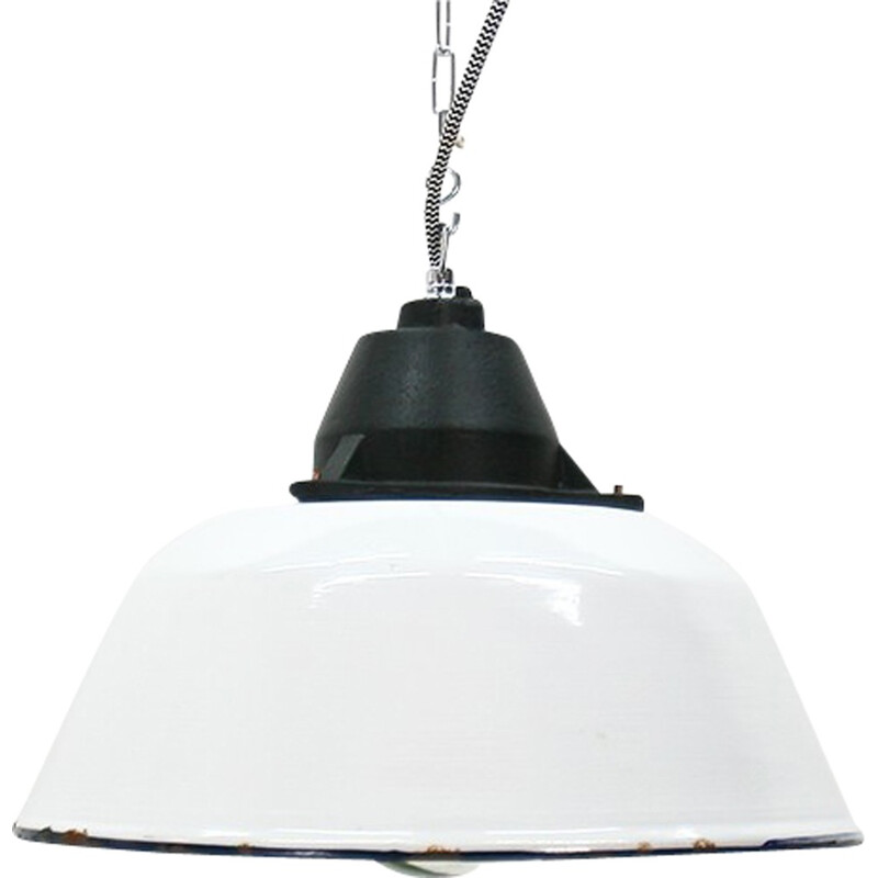 Vintage Industrial pendant white lamp - 1960s