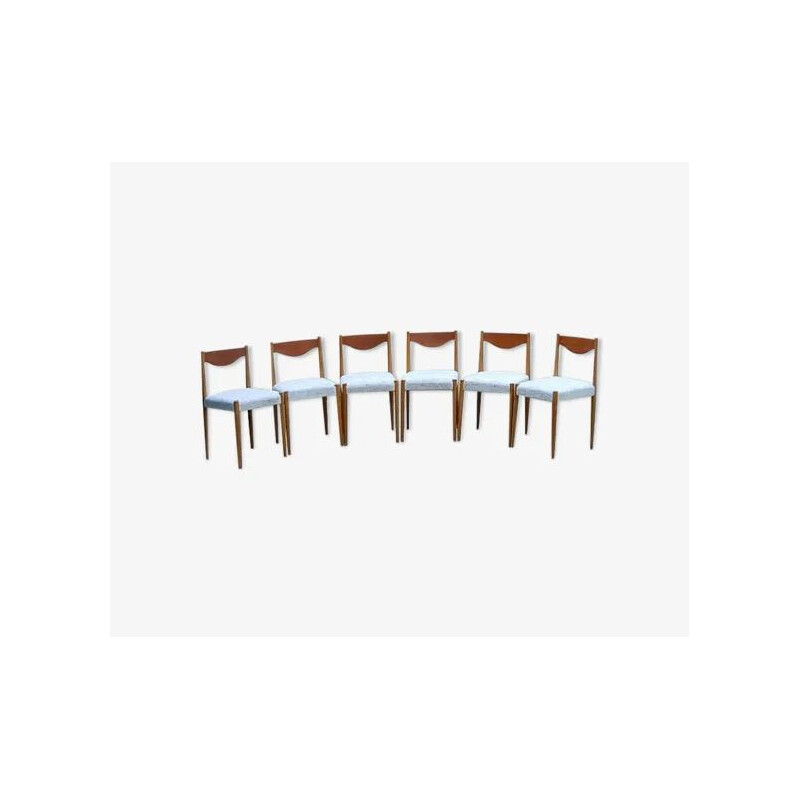 Set of 6 Scandinavian vintage teak chairs, 1950-1960