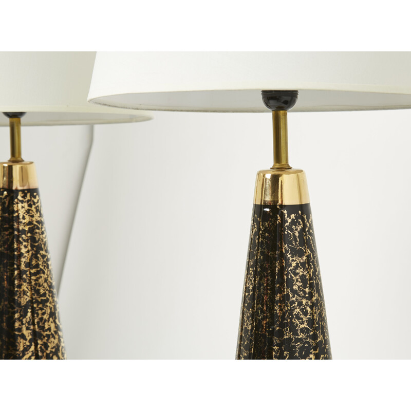 Pair of vintage ceramic and brass night stands lamps, 1970