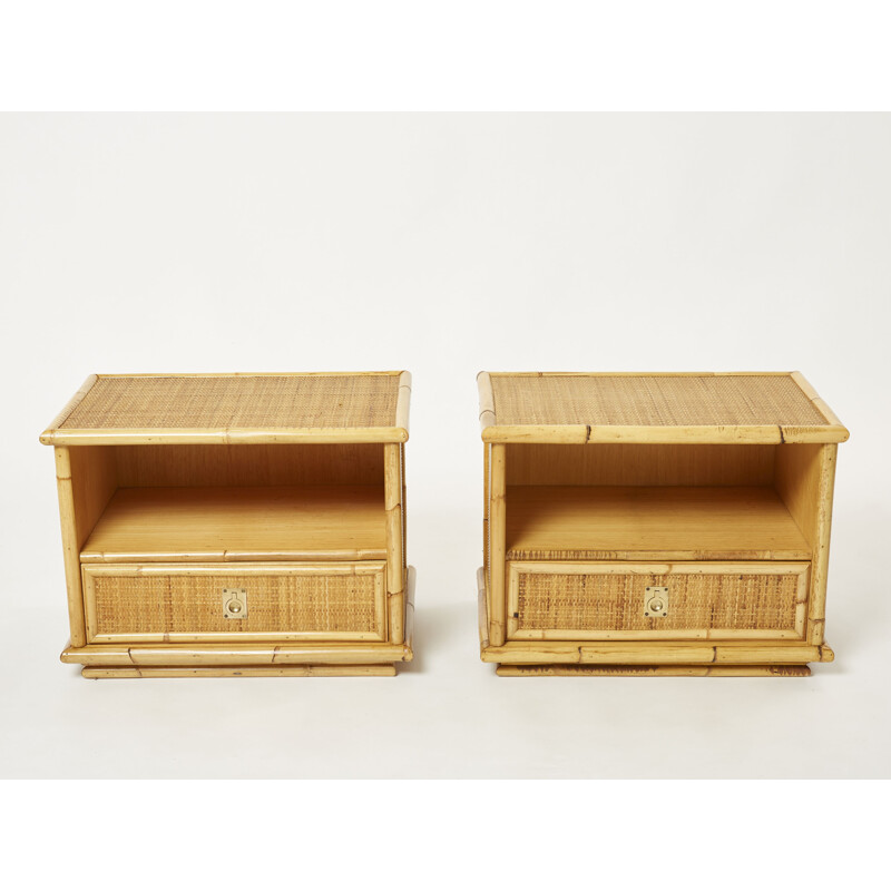 Pair of vintage Italian Dal Vera night stands in bamboo and rattan, 1970