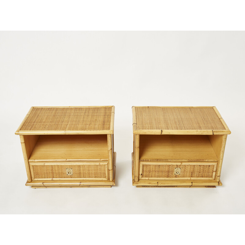 Pair of vintage Italian Dal Vera night stands in bamboo and rattan, 1970