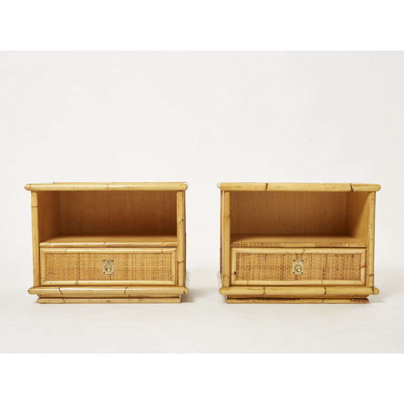 Pair of vintage Italian Dal Vera night stands in bamboo and rattan, 1970