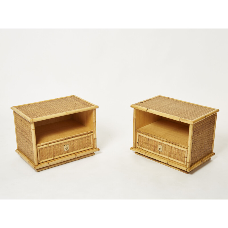 Pair of vintage Italian Dal Vera night stands in bamboo and rattan, 1970