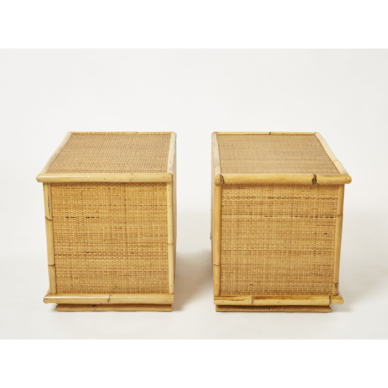 Pair of vintage Italian Dal Vera night stands in bamboo and rattan, 1970