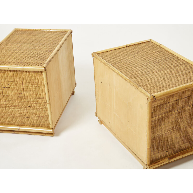 Pair of vintage Italian Dal Vera night stands in bamboo and rattan, 1970