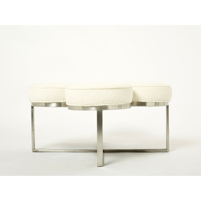 Vintage ottoman in brushed steel and buckle, France 1970