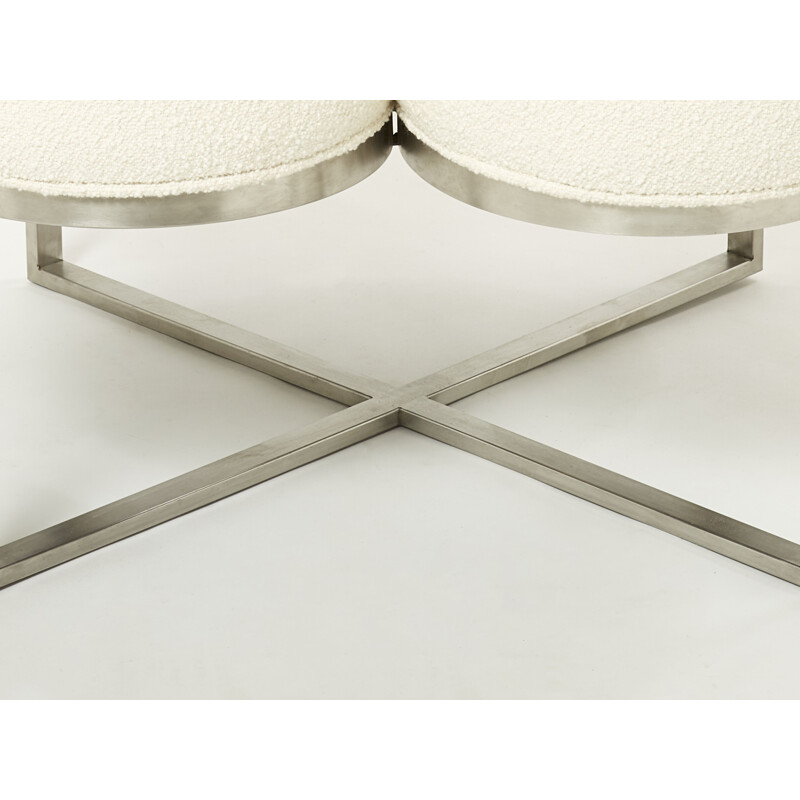 Vintage ottoman in brushed steel and buckle, France 1970