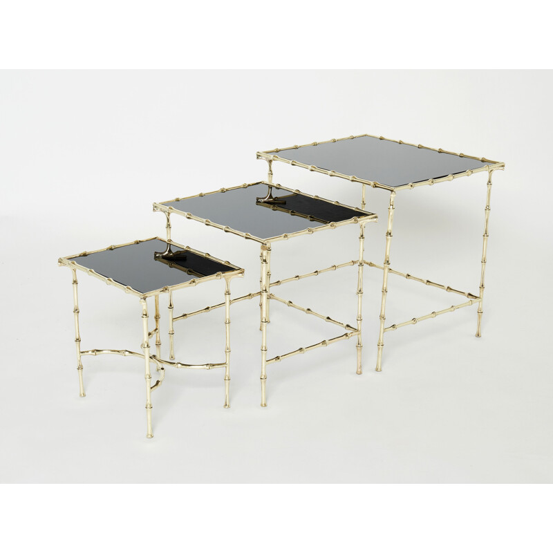 Vintage bamboo and brass nesting tables by Maison Baguès, 1960