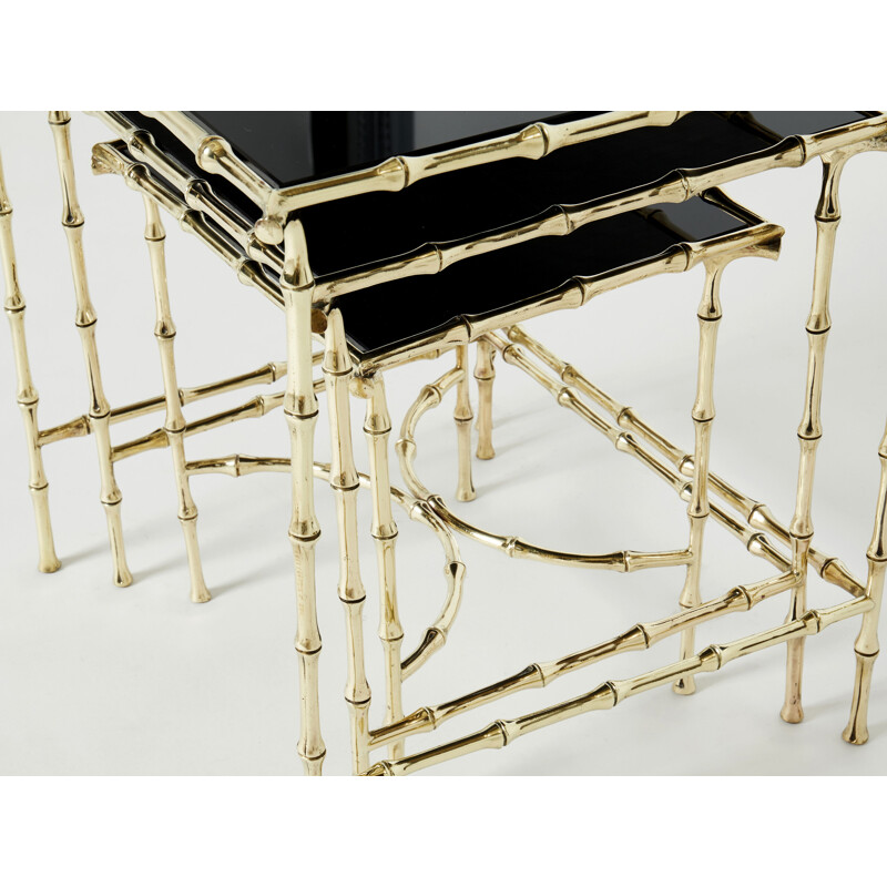 Vintage bamboo and brass nesting tables by Maison Baguès, 1960