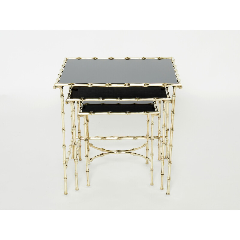 Vintage bamboo and brass nesting tables by Maison Baguès, 1960