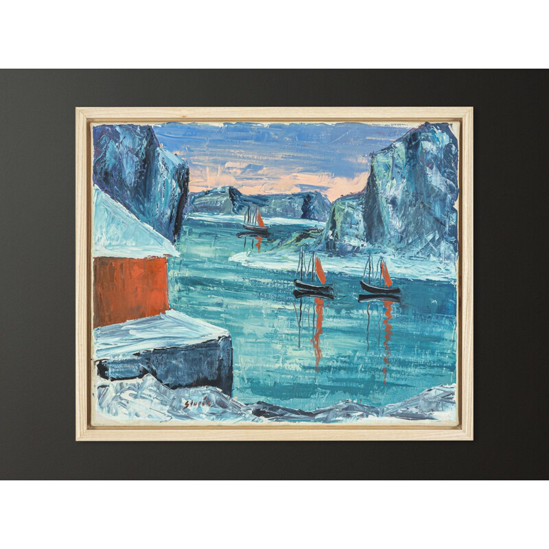 Oil on canvas vintage arctic sea