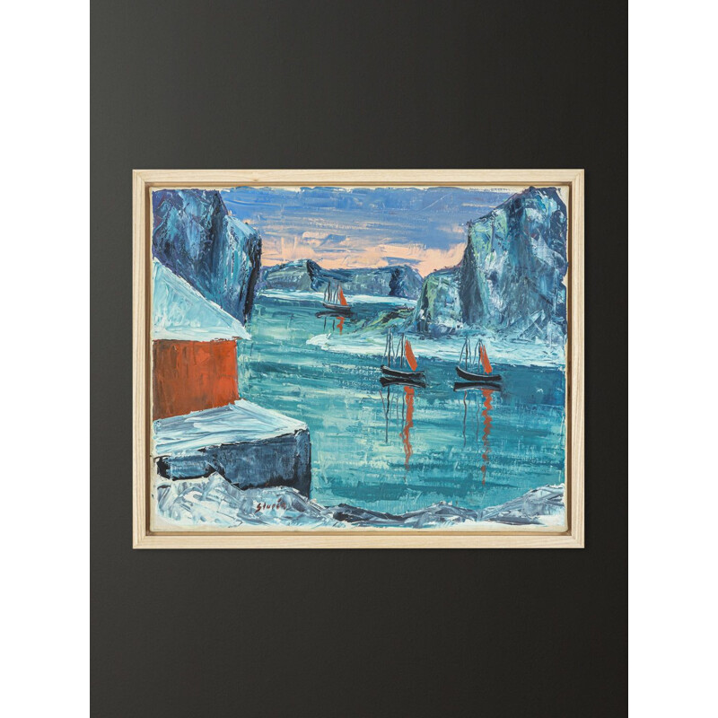 Oil on canvas vintage arctic sea